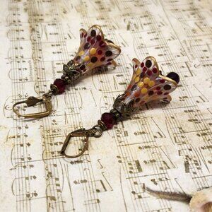 Red Brown Yellow Orange Hand Painted Lucite Dotted Earrings